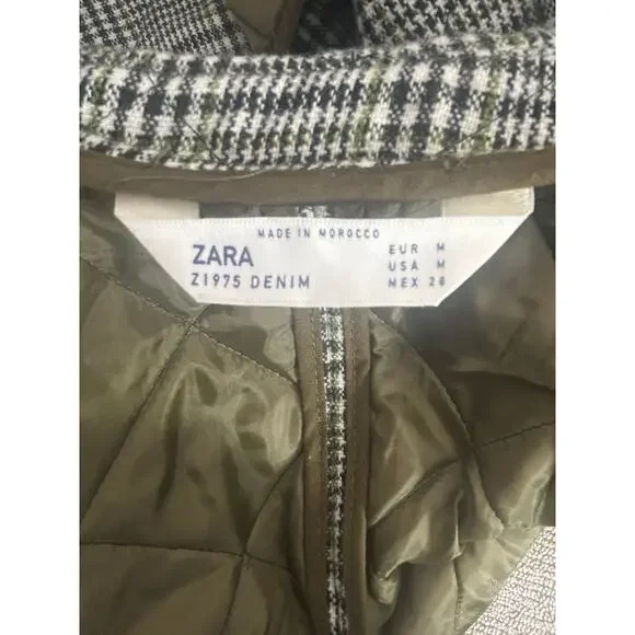 Zara Boxy Plaid Coat Jacket Medium Green Gray Check Button Front Utility Pockets - Picture 9 of 12